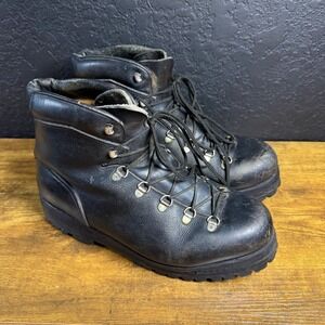 Raichle Montagna Black Leather Hiking Boots Vibram Lug Sole Mens Size 9